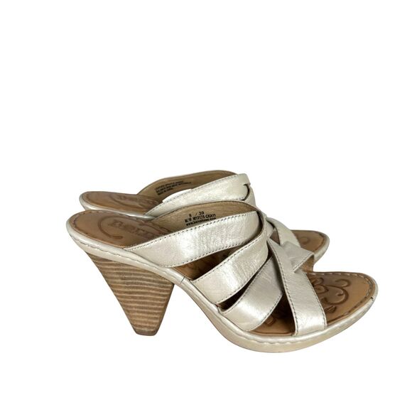 Born Cream Leather Strappy Wood Stacked Chunky Heel Sandals Heels Size 8 - Picture 2 of 7